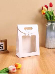 5pcs White Flap Bow Gift Bags With Window, Extra Small/Small/Medium/ Large/Extra Large Size, For Gifts, Weddings, Parties, Christmas, Birthdays, Baby Showers Valentine's Day - White - View 4