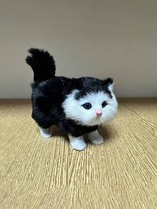 栩栩如生的猫毛绒玩具，可爱的猫咪雕像，仿真猫科动物装饰，圣诞节/生日礼物 - 黃紅色 - 查看 3