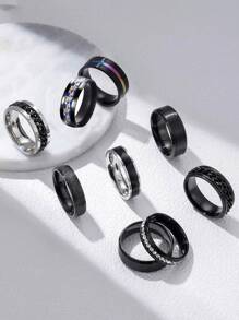 3-9pcs/Set Stainless Steel Rotatable Fidget Rings, Casual Hip Hop Rings For Men, Suitable For Daily Wear, Dating, Party, Birthday, Christmas, Valentine's Day Gifts, Christmas, New Year, Holiday Presents - Multicolor - View 4