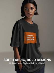 Women's Print Short Sleeve T-Shirt, Black & White Shirt, 180gsm Shirt, Crew Neck Short Sleeve T-Shirt, Breathable & Comfortable Casual Sports Fitness Tee, Casual Vintage Style, Suitable For Summer, Beach Holiday Crew Neck Short Sleeve Casual T-Shirt, Summer Tee