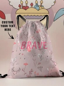 1pc Customized Name Graphic Drawstring Backpack, Can Be Customized According To Your Unique Design, Very Suitable For Children And Teenagers, Print Your Own Name Or Print Your Sister's And Classmate's Names As A Gift For Them Back To School Winter Gift Ideas Boy Girl Valentine's Day, Multi-Functional, Ornamental, Letter, Stylish, Modern, Colorful, Kawaii, Adorable, Cute, Casual, Custom, Personalized, Unique, Customized, Son, Daughter