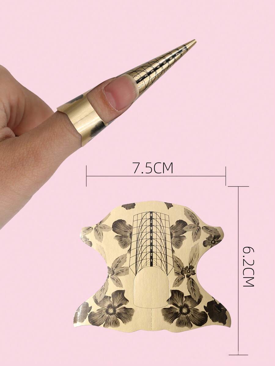 100 件可重复使用的人造指甲片、指甲导贴、无味指甲模型，适用于丙烯酸 UV 凝胶指甲延长 - 金色 - 查看 1