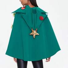Christmas Tree Poncho Costume Adults Bow Ball Decor Hooded Cloak Cape Party Prop For Cosplay Party - Green - View 5