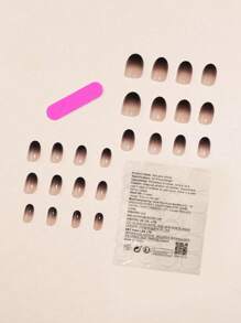 Halloween Nail,European And American Style 24 Pieces Of Nude Short Oval Press-On Nails, Nude Gradient Black Smudge Japanese Style False Nails, With Nail Art Tools 1 Rubbing Strip 1 Piece Of Jelly Glue