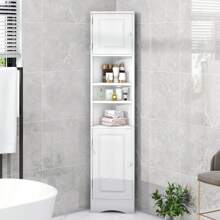 MERAX Multi-Functional Corner Cabinet Tall Bathroom Storage Cabinet With Two Doors And Adjustable Shelves, Open Shelf, White - 白色 - 查看 2
