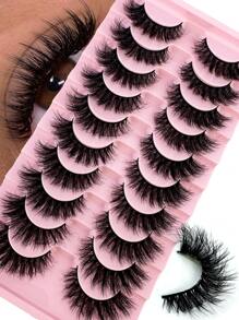 10 对柔软蓬松卷曲猫眼睫毛 3D 仿貂皮假睫毛，天然手工浓密假睫毛，适合化妆 - 眼尾拉長款 - 查看 1