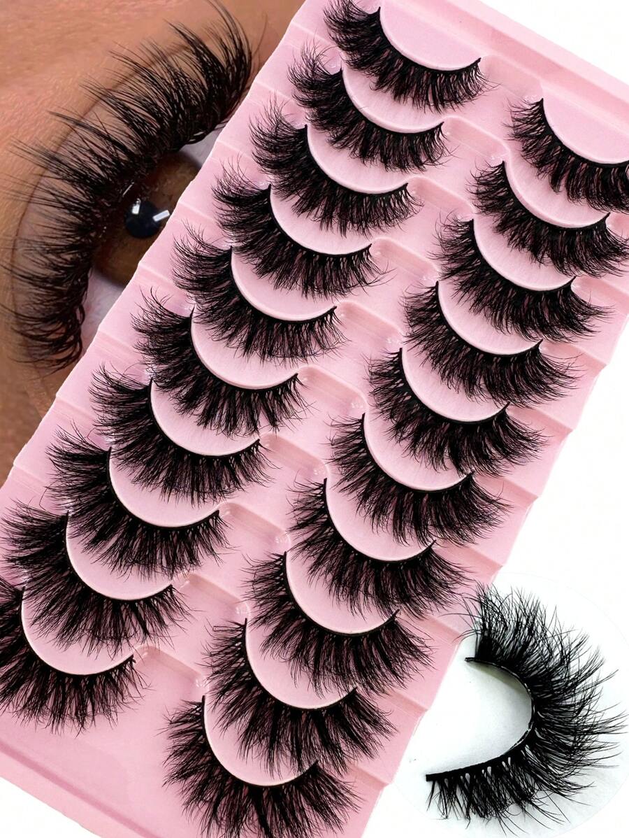 10 对柔软蓬松卷曲猫眼睫毛 3D 仿貂皮假睫毛，天然手工浓密假睫毛，适合化妆 - 眼尾拉長款 - 查看 1