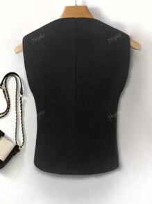 Women's Black & White Herringbone Thin Fabric Vest Jacket