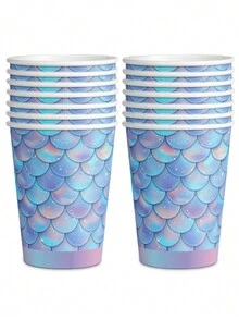 60 件/套美人鱼派对用品，一次性纸杯和盘子，7 英寸/9 英寸铝箔美人鱼鳞片设计，适用于生日派对、学校活动、野餐、宴会等场合 - 彩色 - 查看 6