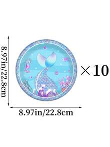 60 件/套美人鱼派对用品，一次性纸杯和盘子，7 英寸/9 英寸铝箔美人鱼鳞片设计，适用于生日派对、学校活动、野餐、宴会等场合 - 彩色 - 查看 2