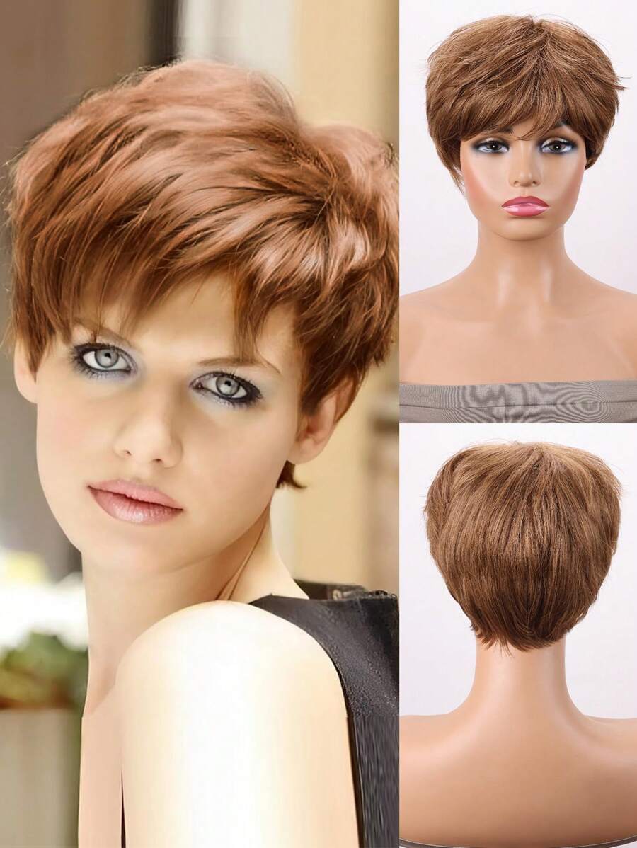 Perucas Curtas para Mulheres com Franja, Cabelo Sintético, Fibra ...