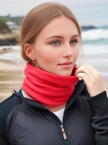1pc Women's Thickened Fleece Multifunctional Neck Warmer, Cold-Proof Neck Gaiter, Plush Scarf For Autumn/Winter - Red - View 2