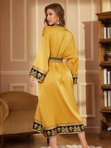 New Long Sleeve Robe Women's Spring Long Bathrobe Luxury Yukata 1pc - Gold - View 3