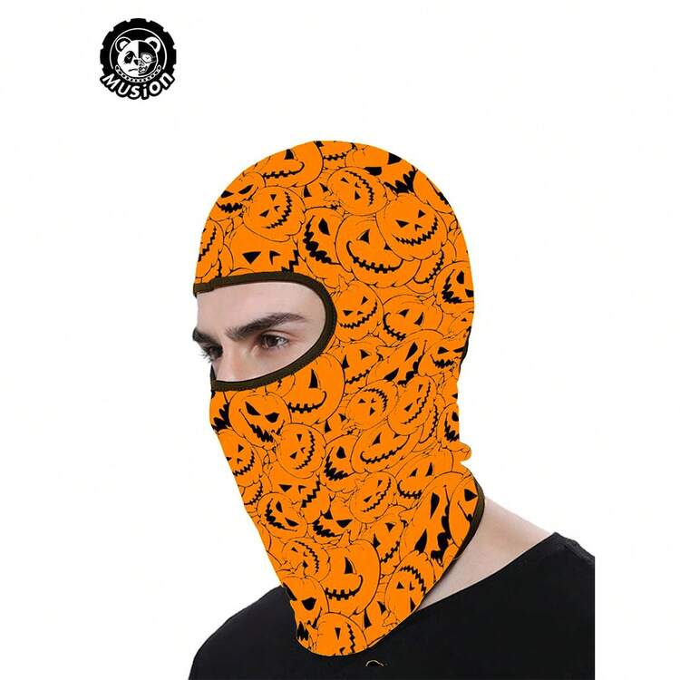 Musion 1 件装万圣节南瓜印花拉法帽透气防晒面罩速干舒适全脸遮盖面罩适合派对 - 彩色 - 查看 5
