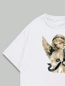 Men's T-Shirt Blouse Angel Girl With Flower Print Men's Fashion Casual Loose Versatile Sophisticated Modern Breathable Soft - trắng - Xem 4