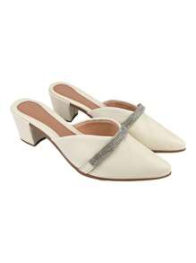 Women's Mule Pumps Medium Heel Pointed Toe - White - View 3