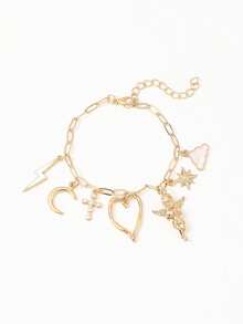 1 件时尚心形、天使、和人造珍珠多元素女式手链 - 金色 - 查看 5