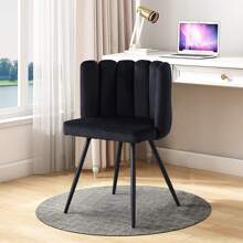 CLIPOP Esszimmerstuhl Schminktisch Stuhl aus Samt Moderner Design Sessel Blütenblattförmiger Schminkstuhl mit Armlehnen Gepolsterter Sitz Metallbeinen Rutschfesten Fußpads Makeup-Stuhl Polsterstuhl für Schminktisch Esszimmer Schlafzimme Wohnzimmer - Schwarz - Übersicht 2