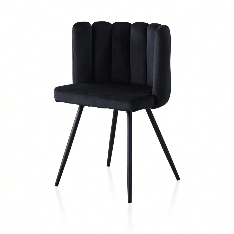 CLIPOP Esszimmerstuhl Schminktisch Stuhl aus Samt Moderner Design Sessel Blütenblattförmiger Schminkstuhl mit Armlehnen Gepolsterter Sitz Metallbeinen Rutschfesten Fußpads Makeup-Stuhl Polsterstuhl für Schminktisch Esszimmer Schlafzimme Wohnzimmer - Schwarz - Übersicht 1