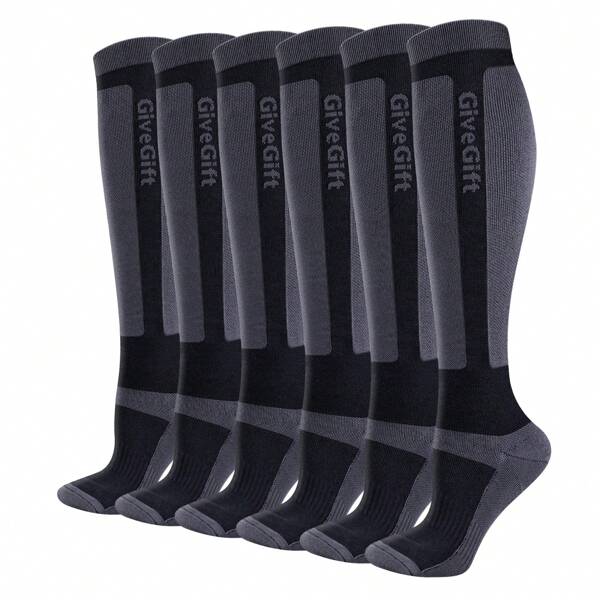 3 Pairs Men Compression Socks Circulation Under Knee High Stockings For Running Hiking Climbing Cycling Over-The-Calf Socks Black White, For Gym
