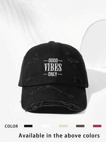 1 peça bordado "GOOD VIBES ONLY" boné de beisebol desgastado, chapéu de golfe ajustável e respirável para mulheres, chapéu de sol de aba curva estilo vintage para homens e mulheres, adequado para 4 estações - bordado - Ver 10