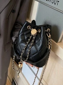 Dedoo 2024 New Women's Rhombus Chain Strap Bucket Bag - Black - View 3
