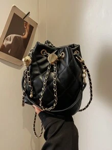 Dedoo 2024 New Women's Rhombus Chain Strap Bucket Bag - Black - View 5