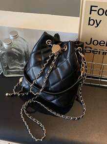 Dedoo 2024 New Women's Rhombus Chain Strap Bucket Bag - Black - View 4