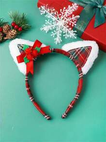 1pc Christmas Element Fabric Plaid Bow 3D Ear Headband, Casual Cute For Women Holiday Hairstyle Accessory Hair Hoop ,Hairband For Women - Multicolor - View 5