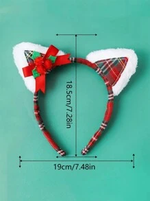 1pc Christmas Element Fabric Plaid Bow 3D Ear Headband, Casual Cute For Women Holiday Hairstyle Accessory Hair Hoop ,Hairband For Women - Multicolor - View 2