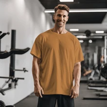 T-Shirt Oversized Shirt Streetwear Gym Workout Muscle Gym - 駝色 - 查看 2