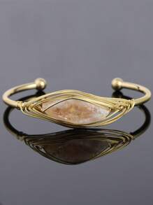 1 件金色不对称宝石开口袖口手链疗愈天然宝石水晶手镯绕线手链送给朋友新年礼物 - Bangle - 查看 11