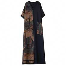 Tops, 2025 Summer New V-Neck Loose Short Sleeve Color Matching Dress, Women's Plus-Size Casual Holiday Everyday Dress - Black - View 5