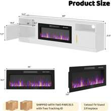 [2 Packages Shipping]80inch Fireplace TV Stand For TVs Up To 90", TV Stand With 36" Electric Fireplace,Entertainment Stand With Fireplace LED Light - 查看 2