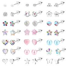 Hypoallergenic 316L Stainless Steel Stud Earrings For Girls Women, Screw Back Earrings For Sensitive Ears Cute Flower Butterfly Stud Hoop Earrings Screwback Girl Earrings 1-21 Pairs - Cubic Zirconia Earrings - View 18