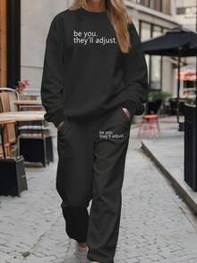 Hãy là chính bạn. Họ sẽ điều chỉnh bộ đồ thể thao giản dị dành cho nữ bộ đồ hai mảnh mùa thu và đông - màu đen - Xem 1