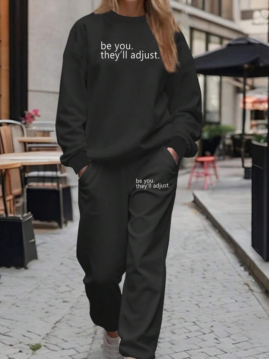 Hãy là chính bạn. Họ sẽ điều chỉnh bộ đồ thể thao giản dị dành cho nữ bộ đồ hai mảnh mùa thu và đông - màu đen - Xem 1