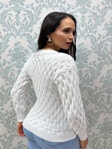 Women's Long Sleeve Blouse With Braided Detail - 白色 - 查看 2