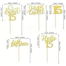 15 件 15 岁生日纸杯蛋糕装饰闪光 Hello 15 Mis Quince 纸杯蛋糕精选十五个甜蜜 15 蛋糕装饰 15 岁生日周年派对装饰用品金色 - 黃金 - 查看 3