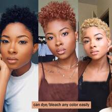 1 Tóc giả ngắn xoăn kiểu Elf, đường chân tóc đã được tỉa sẵn với tóc con, 100% tóc thật, Tóc giả ngắn xoăn kiểu Afro Kinky mới năm 2025, tóc Remy Brazil, mật độ 150%, Tóc giả ngắn kiểu Elf sóng nước, đội trong 3 giây, dệt máy hoàn toàn, màu đen tự nhiên, cỡ mũ trung bình, phù hợp với chu vi đầu 22,5 inch, thích hợp cho tiệc sinh nhật/du lịch, đang khuyến mãi - màu đen - Xem 7