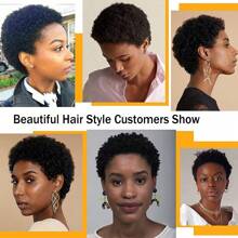 1 Tóc giả ngắn xoăn kiểu Elf, đường chân tóc đã được tỉa sẵn với tóc con, 100% tóc thật, Tóc giả ngắn xoăn kiểu Afro Kinky mới năm 2025, tóc Remy Brazil, mật độ 150%, Tóc giả ngắn kiểu Elf sóng nước, đội trong 3 giây, dệt máy hoàn toàn, màu đen tự nhiên, cỡ mũ trung bình, phù hợp với chu vi đầu 22,5 inch, thích hợp cho tiệc sinh nhật/du lịch, đang khuyến mãi - màu đen - Xem 6