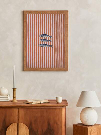 1Pc Vintage Sardine Canvas Wall Art – Red Striped Seafood Print, Modern Kitchen & Home Decor, Vertical Poster, Optional Frame