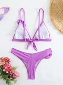 RWX VEST Bikini Set With Adjustable Straps And Fabric Flower Detail - A3016 - 紫色 - 查看 2