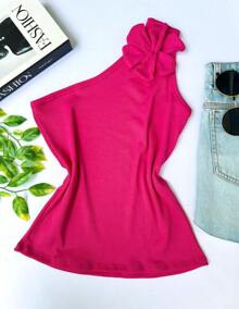 Flower Blouse Fashion Blogger Stylish No Sleeve - 玫紅色 - 查看 2