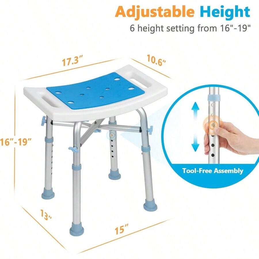 Heavy Duty Shower Chair 227kg,Padded Bath Seat With 6 Height Adjustable