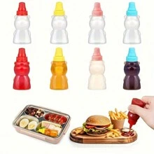 4pcs Mini Portable Sauce Bottles, Honey, Ketchup, Salad Dressing Reusable Condiment Jars