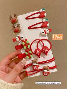 12 件女士圣诞蝴蝶结发带、发箍、发夹、发夹、发爪、爪夹套装圣诞装饰品、圣诞老人、圣诞麋鹿、圣诞铃铛、圣诞雪人、圣诞礼物、圣诞姜饼人可爱秋冬橡皮筋、发绳、松紧带、发箍、头巾 - 彩色 - 查看 12