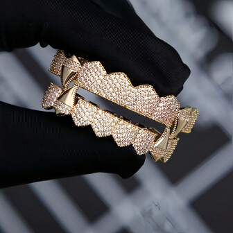 1Pc Halloween Vampire Fangs Grillz Set – Gold And Silver Removable Dental Fashion Jewelry For Unisex, Perfect Gift With Premium Gift Box