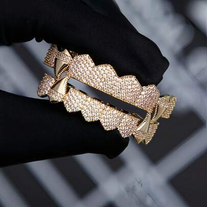 1Pc Halloween Vampire Fangs Grillz Set – Gold And Silver Removable Dental Fashion Jewelry For Unisex, Perfect Gift With Premium Gift Box