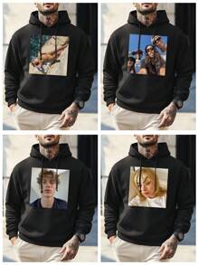 Customized Photo Printed Men's Funny Hoodie, Black, Thermal Lined Pullover Sweatshirt, Ideal Gift For Best Friend, Autumn/Winter, Valentine's Day/Father's Day/Anniversary/Birthday Present Ornamental Stylish,Fashion,Hipster,Contracted,Easy Costume,Modest Fashion,Minimal Chic,Casual Custom,Unique,Personalized Treasurefinds,Hoodie Ideal Gifts For Him Family,Boyfriend,Friends,Children For Anniversaries,For Birthdays,For Children's Day,For Holiday/Vacation,For Father's Day